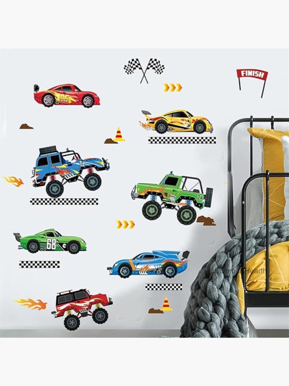 Racing Car Wall Decals, 8 Sheets, Removable Waterproof Stickers for Kids Room
